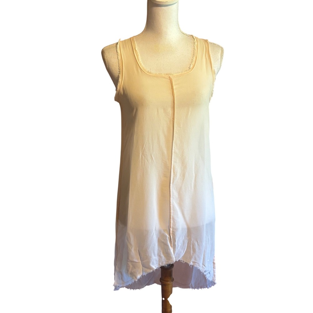Nude Italy 100% Silk Peach Cream Raw Edge Dress Tunic Size 38 Quiet Luxury